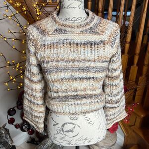 Universal Thread Women's Cream Brown Crewneck Pullover Knit Sweater Size XS